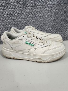 Reebok Women's White Leather Low-Top Sneakers with Green Logo